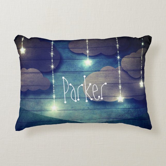 Sweet dreams Night sky hanging star rustic blue Decorative Cushion (Front)