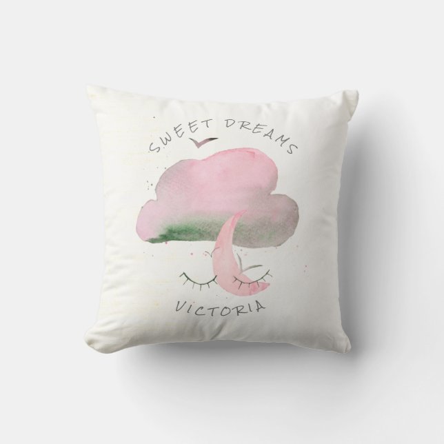 Sweet Dreams Pink Cloud & Moon Nursery Cushion (Front)