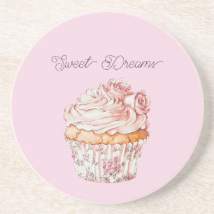 Sweet Dreams Pink Roses Floral Cupcake Coaster