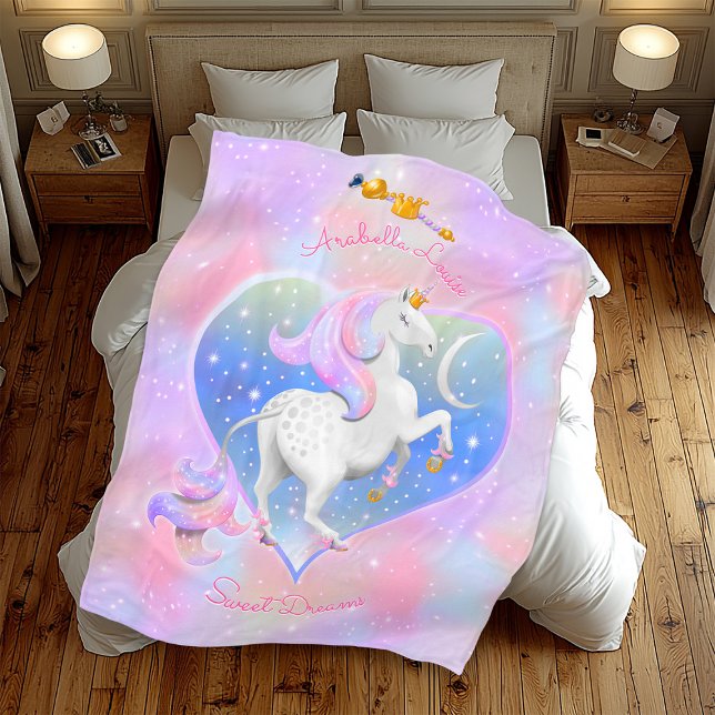 Sweet Dreams Pink Unicorn Princess Fleece Blanket (Creator Uploaded)