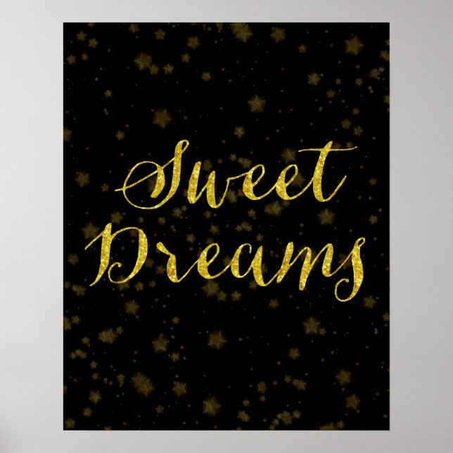 Sweet Dreams Quote Gold Faux Foil Star Background Poster (Front)