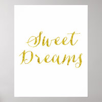 Sweet Dreams Quote Gold Faux Glitter Metallic