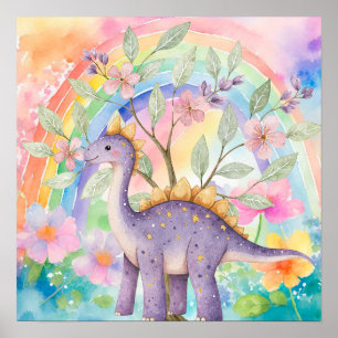 Sweet Dreams Rainbow Purple Dinosaurs Nursery  Poster