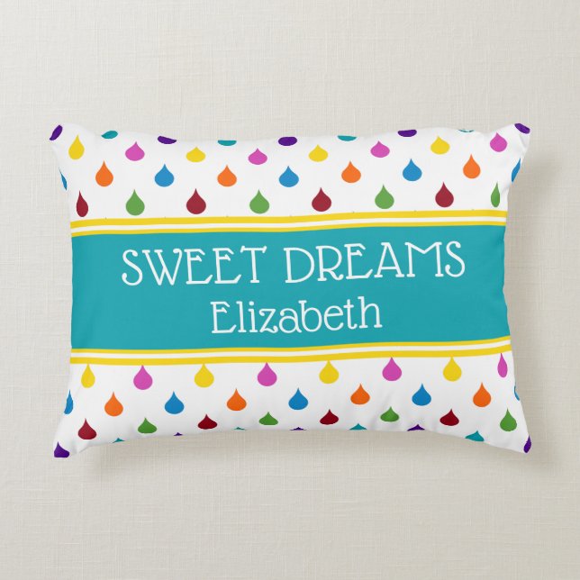 Sweet Dreams Rainbow Raindrops Personalised Decorative Cushion (Front)