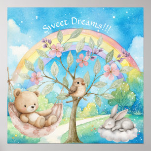 Sweet Dreams Rainbow Sleepy Animals Nursery  Poster