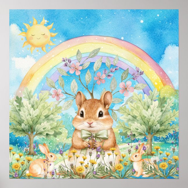 Sweet Dreams Rainbow Squirrel & Rabbits Nursery  Poster (Front)