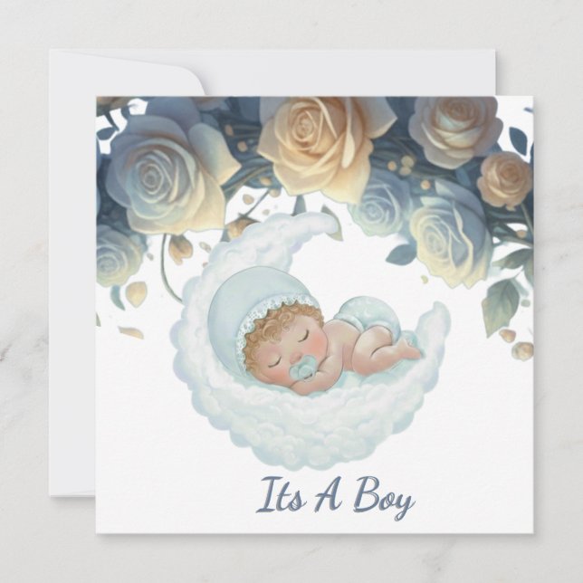 Sweet dreams sleeping baby boy thank you card (Front)
