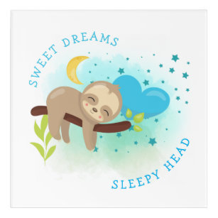 Sweet Dreams Sleepy Head Cute Sloth Blue Baby Boy Acrylic Print