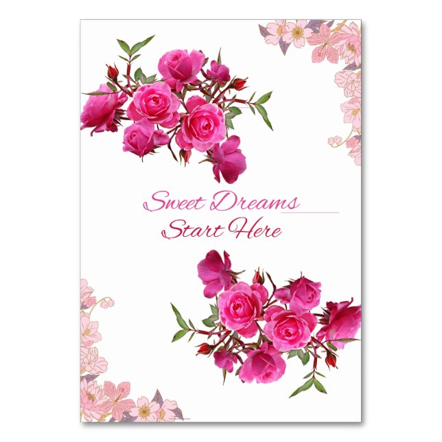 Sweet Dreams Start Here Rose Table Card (Front)