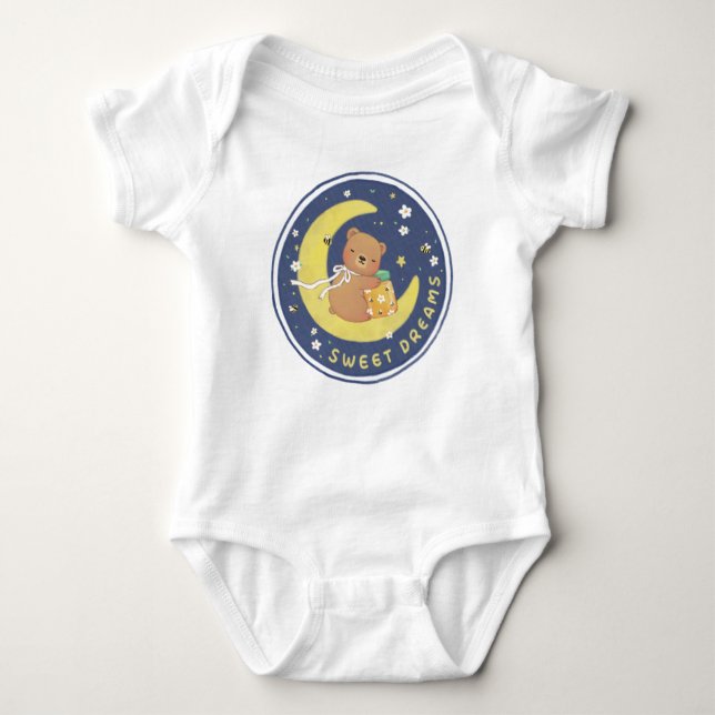 Sweet Dreams: Teddy Bear & Honey Illustration Baby Bodysuit (Front)