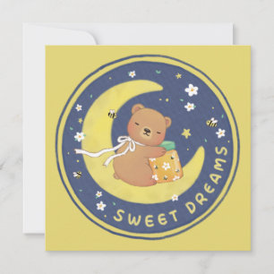 Sweet Dreams: Teddy Bear & Honey Illustration Holiday Card