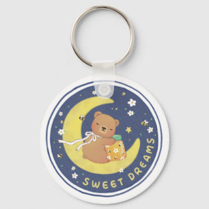 Sweet Dreams: Teddy Bear & Honey Illustration Key Ring