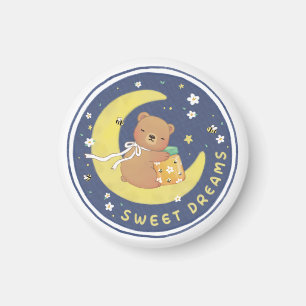 Sweet Dreams: Teddy Bear & Honey Illustration Magnet