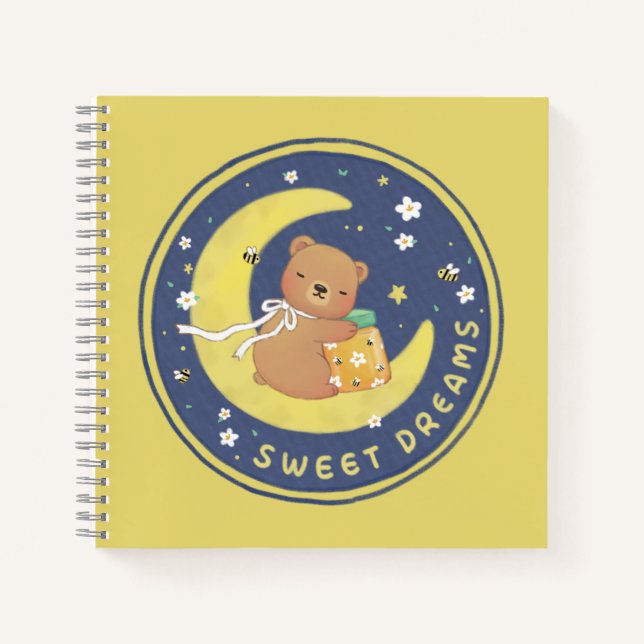Sweet Dreams: Teddy Bear & Honey Illustration Notebook (Front)