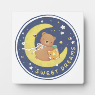 Sweet Dreams: Teddy Bear & Honey Illustration Plaque