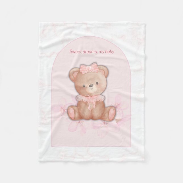 Sweet Dreams Teddy Bear Print | Baby Girl Nursery  Fleece Blanket (Front)