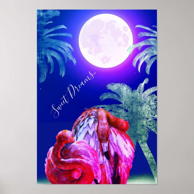 Sweet Dreams Tropical Flamingos and Pink Full Moon Poster (Front)