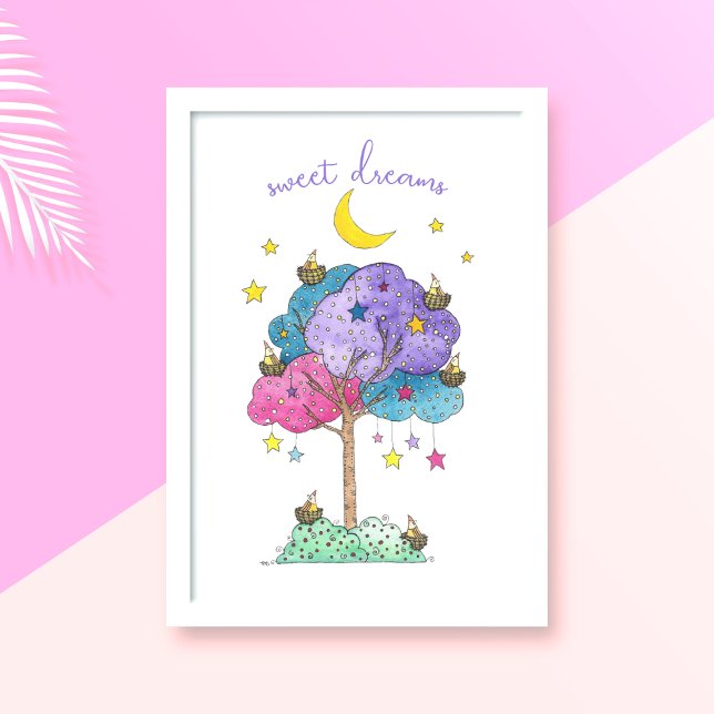 Sweet Dreams Watercolor Sleeping Birds Poster (Sweet Dreams Watercolor Art Print)