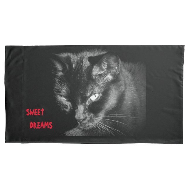 Sweet Dreams with The Black Cat Icy Stare Pillowcase (Front)