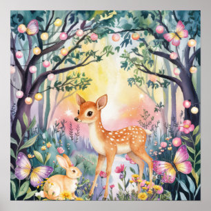Sweet Dreams Woodland Deer & Rabbits Nursery Poster