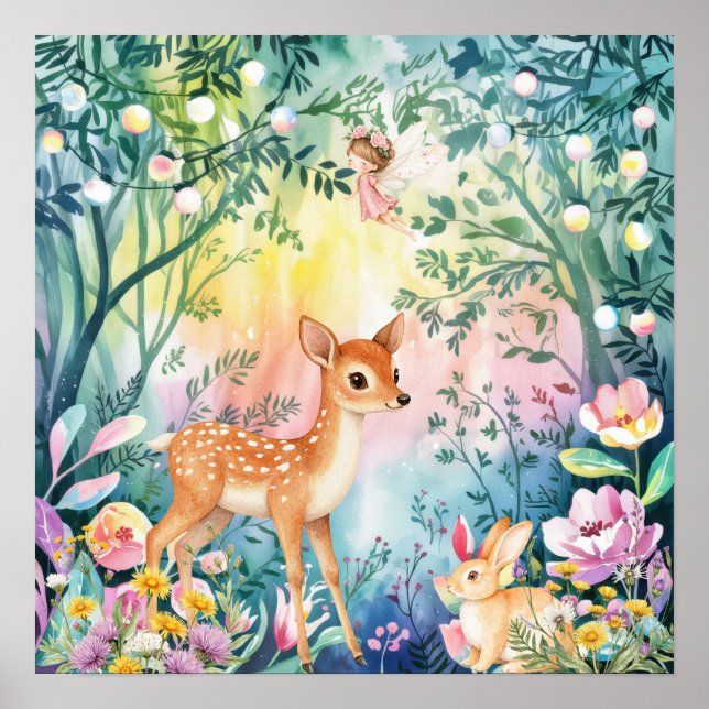 Sweet Dreams Woodland Deer & Rabbits Nursery  Poster (Front)