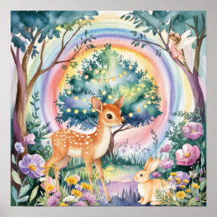 Sweet Dreams Woodland Deer & Rabbits Nursery  Poster