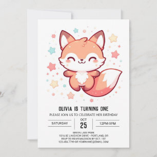 Sweet Dreamy Fox 1st Birthday Invitation