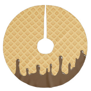 Sweet Dripping Chocolate Ice Cream Waffle Cone Brushed Polyester Tree Skirt