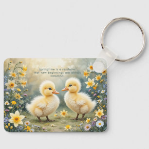 Sweet Ducklings in a Sunny Daffodils Meadow Key Ring