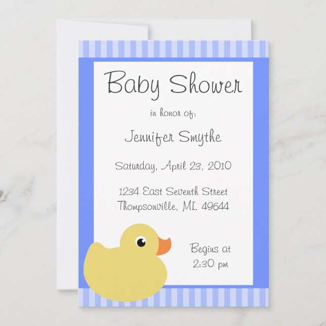 Sweet Ducky Blue Baby Shower Invitations (Front)