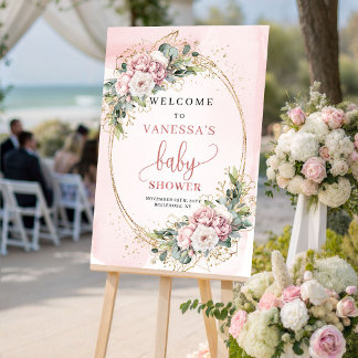 Sweet Dusty Pink Floral Baby Shower Welcome Sign