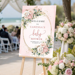 Sweet Dusty Pink Floral Eucalyptus Baby Shower Poster