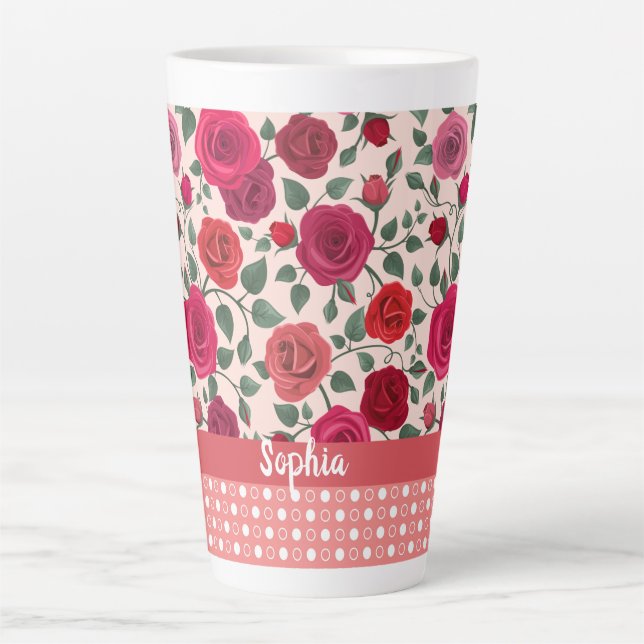 Sweet Dusty Pink Roses  Personalised Latte Mug (Front)