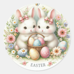 Sweet Easter Bunnies Classic Round Sticker