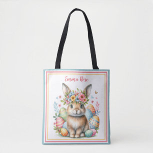 Sweet Easter Bunny with Flowers and Coloured Eggs Tote Bag