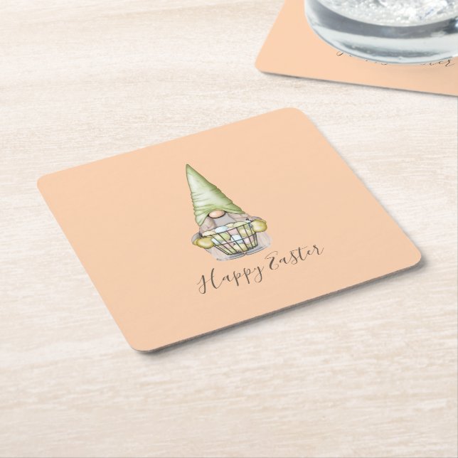 Sweet Easter Gnome with Eggs  Square Paper Coaster (Angled)