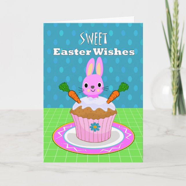 Sweet Easter Wishes, Carrot Cake Muffin Holiday Card (Front)