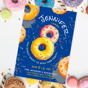 Sweet Eight   8th Doughnut Colourful Sprinkles Blu Invitation
