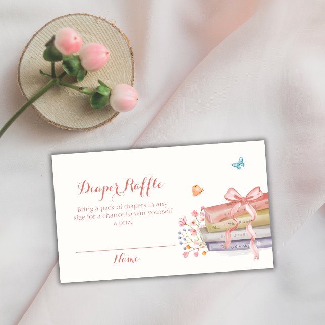 Sweet Elegant Floral Bow Diaper Raffle Baby Shower Enclosure Card (Sweet Elegant Floral Bow Diaper Raffle Baby Shower Enclosure Card)