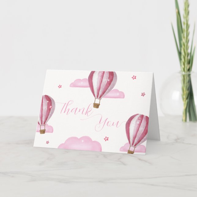 Sweet Elegant Hot Air Balloon Girl Baby Shower  Thank You Card (Front)