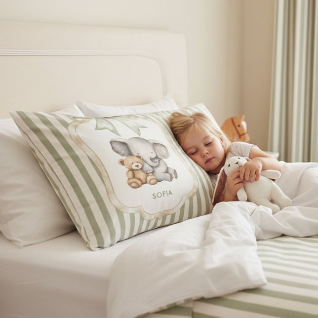 Sweet Elephant and Teddy Bear Hugging Baby Girl  Pillowcase (Creator Uploaded)