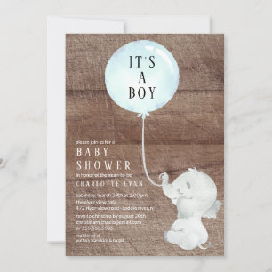Sweet Elephant Baby Boys Shower Invitation