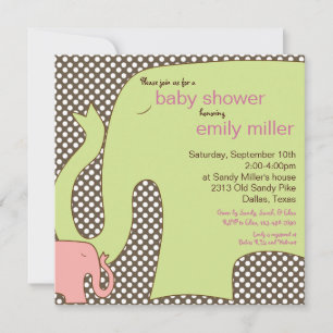 Sweet Elephant Baby Girl Shower Invitation