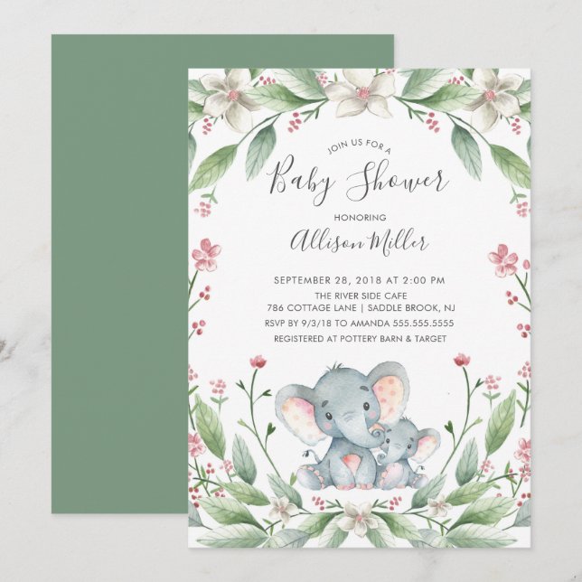 Sweet Elephant Baby Shower Invitation (Front/Back)