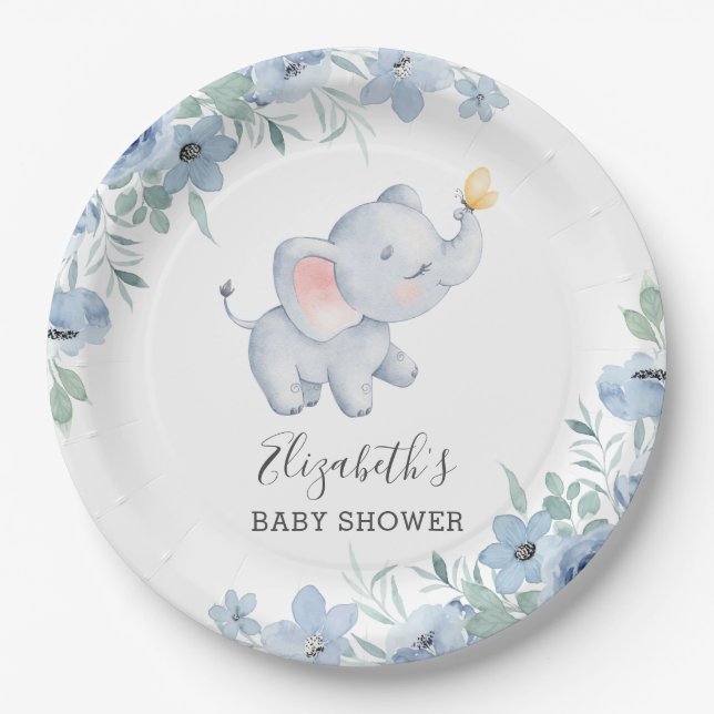 Sweet Elephant Baby Shower Party Paper Plate (Front)