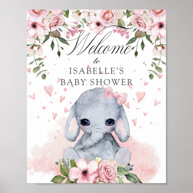 Sweet Elephant Baby Shower Welcome Sign (Front)