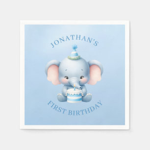 Sweet Elephant Blue Birthday Napkin