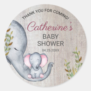 Sweet Elephant Floral Rustic Baby Shower Thank You Classic Round Sticker