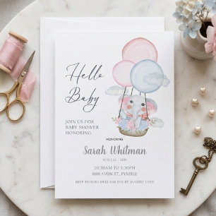 Sweet Elephant Hot Air Balloon Baby Shower Invitation