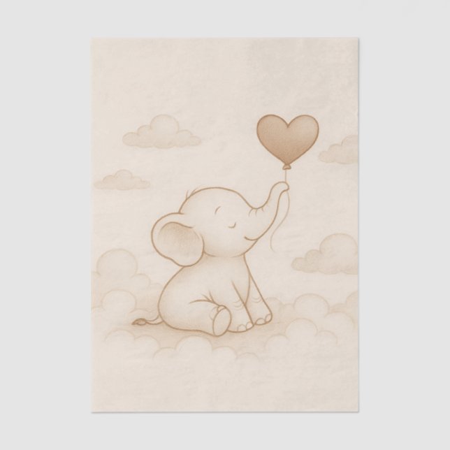 Sweet Elephant Love Balloon Decoupage Tissue Paper (Front)